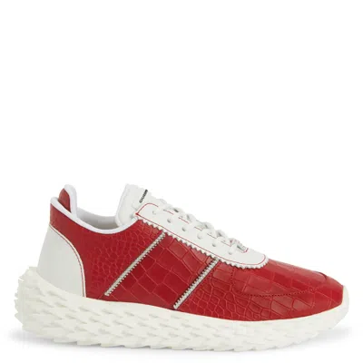 Giuseppe Zanotti Urchin Crocodile-embossed Panelled Sneakers In Red