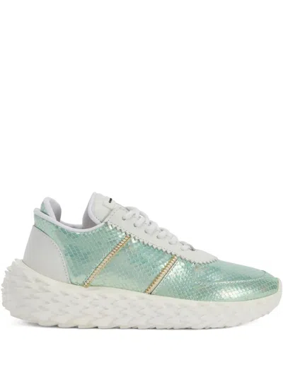 Giuseppe Zanotti Urchin Snakeskin-effect Lace-up Sneakers In Blue