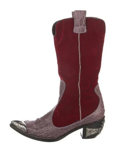 Pre-owned Giuseppe Zanotti Velvet Animal Print Western Boots In Red