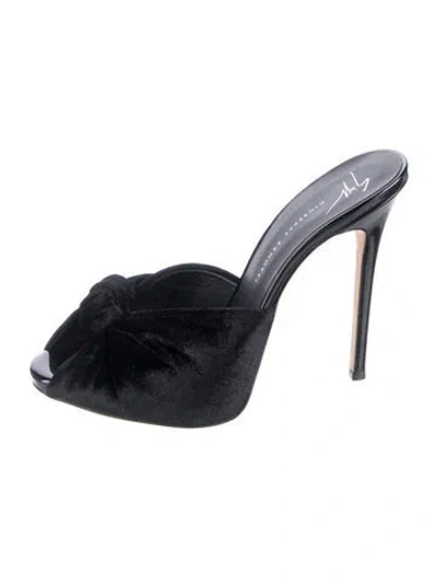 Pre-owned Giuseppe Zanotti Velvet Bow Accents Mules In Black