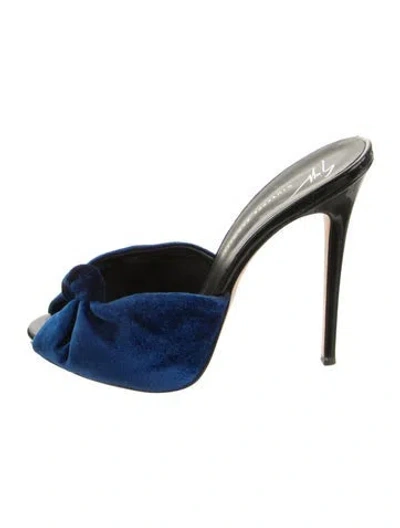 Pre-owned Giuseppe Zanotti Velvet Bow Accents Slides In Black/blue