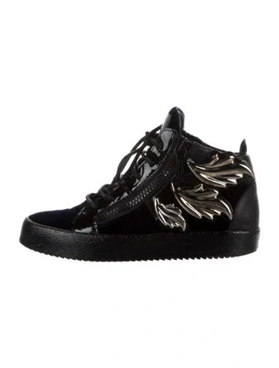 Pre-owned Giuseppe Zanotti Velvet Colorblock Pattern Wedge Sneakers In Black/blue