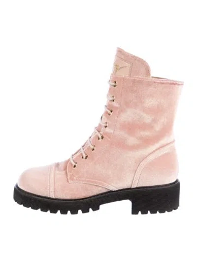 Pre-owned Giuseppe Zanotti Velvet Combat Boots In Pink