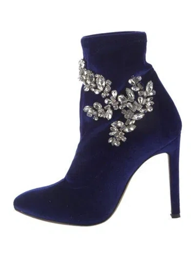 Pre-owned Giuseppe Zanotti Velvet Crystal Embellishments Boots In Blue