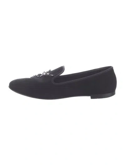 Pre-owned Giuseppe Zanotti Velvet Crystal Embellishments Loafers In Blue