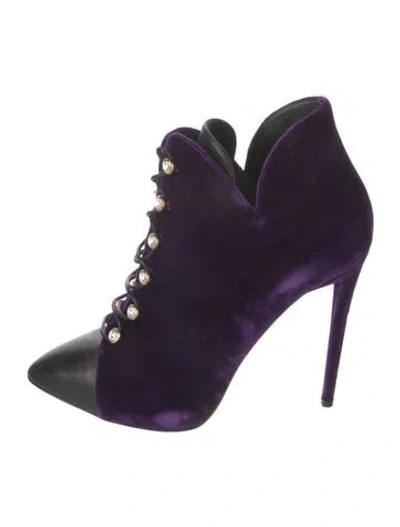 Pre-owned Giuseppe Zanotti Velvet Crystal Embellishments Pumps In Purple
