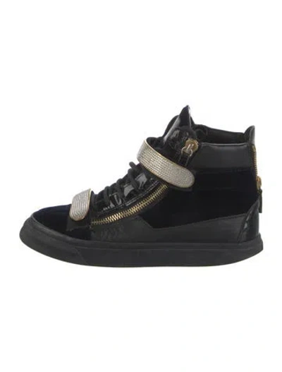 Pre-owned Giuseppe Zanotti Velvet Crystal Embellishments Wedge Sneakers In Blue