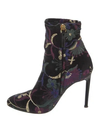 Pre-owned Giuseppe Zanotti Velvet Floral Print Boots In Black