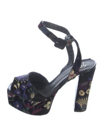 Pre-owned Giuseppe Zanotti Velvet Floral Print Pumps In Blue