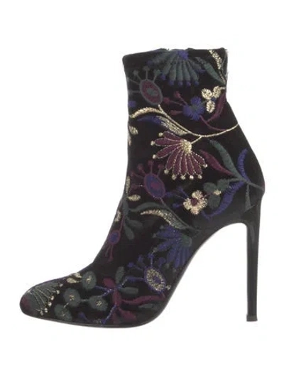Pre-owned Giuseppe Zanotti Velvet Floral Print Sock Boots In Black