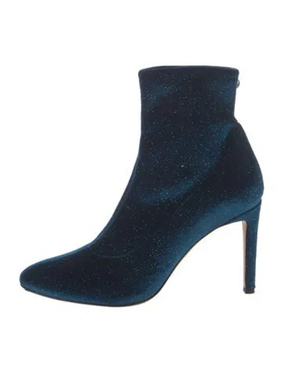 Pre-owned Giuseppe Zanotti Velvet Glitter Accents Sock Boots In Blue
