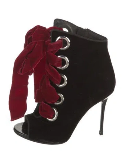 Pre-owned Giuseppe Zanotti Velvet Lace-up Boots In Burgundy