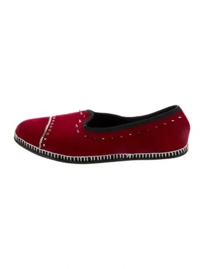 Pre-owned Giuseppe Zanotti Velvet Studded Accents Flats In Red
