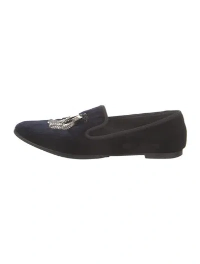 Pre-owned Giuseppe Zanotti Velvet Tassel Accents Loafers In Blue