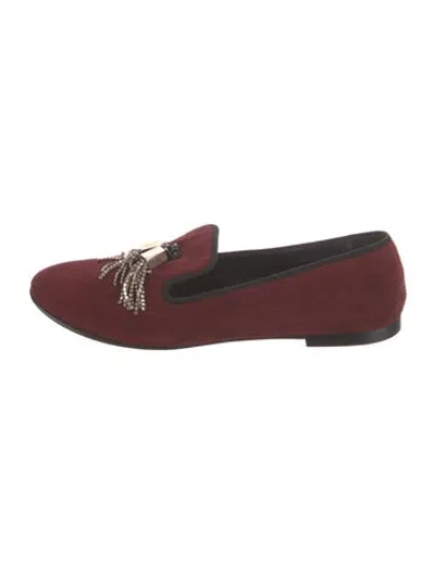 Pre-owned Giuseppe Zanotti Velvet Tassel Accents Loafers In Burgundy