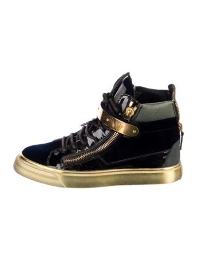Pre-owned Giuseppe Zanotti Velvet Wedge Sneakers In Black