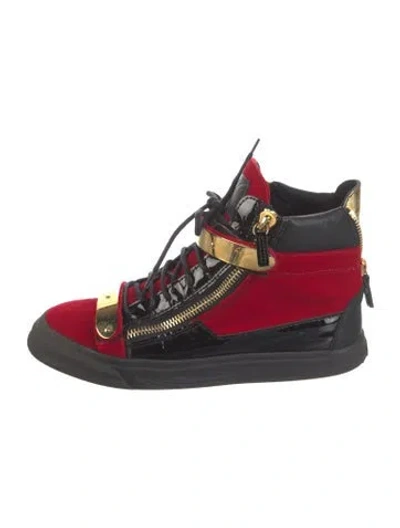 Pre-owned Giuseppe Zanotti Velvet Wedge Sneakers In Red