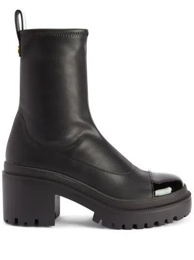 Giuseppe Zanotti Chunky Heel Leather Ankle Boots In Black