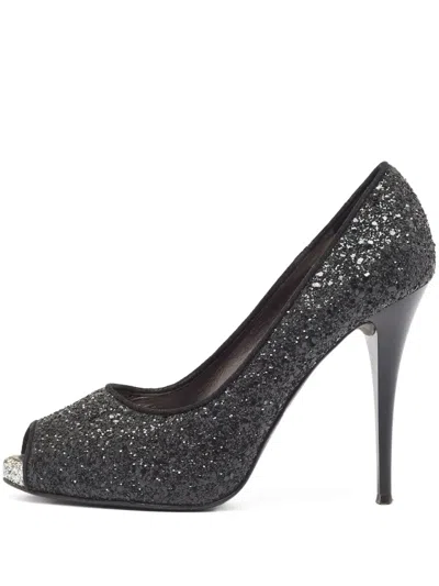 Pre-owned Giuseppe Zanotti Vintage 100mm Glitter Peep-toe Pumps