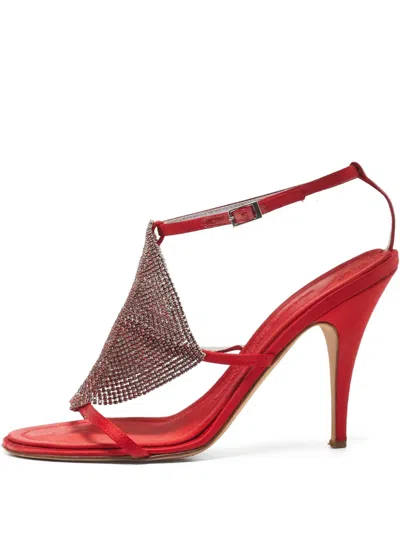 Pre-owned Giuseppe Zanotti Vintage 105mm Rhinestone-embellished Sandals In Red