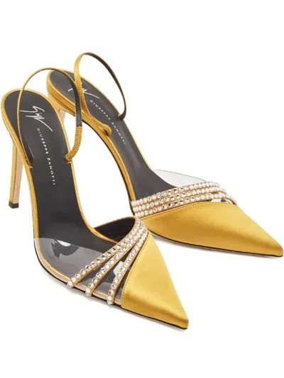 Pre-owned Giuseppe Zanotti Vintage 110mm Satin Crystal-strap Pumps In Yellow