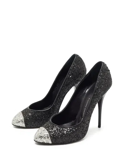 Pre-owned Giuseppe Zanotti Vintage 120mm Glitter Cap-toe Pumps In Black
