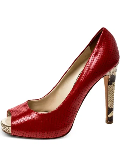 Pre-owned Giuseppe Zanotti Vintage 120mm Python-embossed Peep-toe Pumps In Red