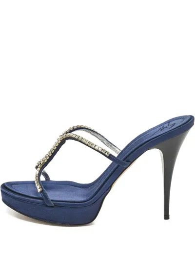 Pre-owned Giuseppe Zanotti Vintage 120mm Satin Mules In Blue