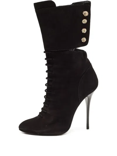 Pre-owned Giuseppe Zanotti Vintage 125mm Lace-up Stiletto Ankle Boots In Black