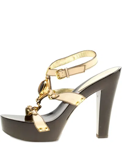 Pre-owned Giuseppe Zanotti Vintage 140mm Embellished Platform Sandals In Yellow