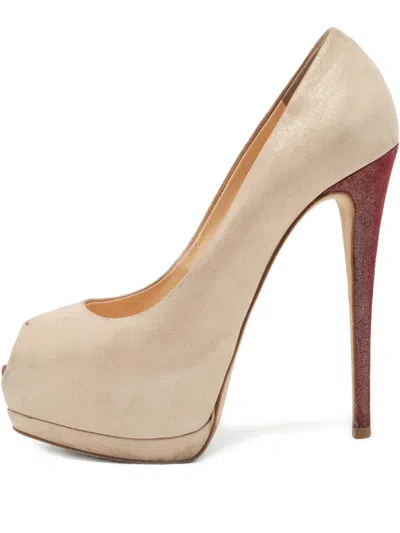 Pre-owned Giuseppe Zanotti Vintage 140mm Sharon Glitter-heel Peep-toe Pumps In Neutral