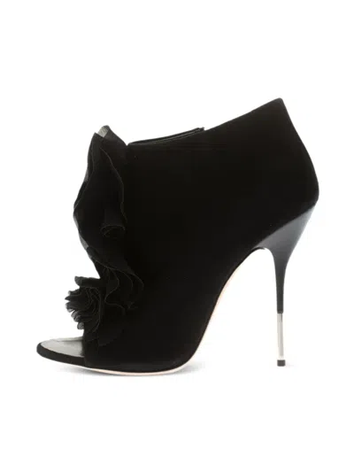 Pre-owned Giuseppe Zanotti Vintage 2024 135mm Ruffle Suede Booties In Black