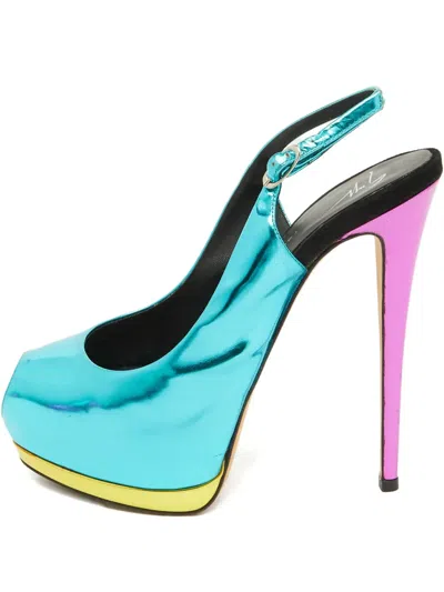Pre-owned Giuseppe Zanotti Vintage 2024 Platform Slingback Pumps In Blue