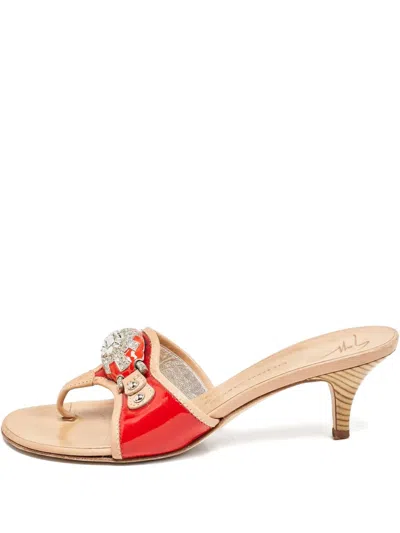 Pre-owned Giuseppe Zanotti Vintage 50mm Crystal-embellished Heeled Slides In Red