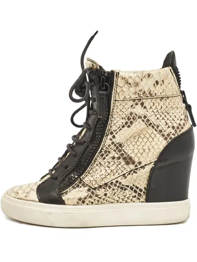 Pre-owned Giuseppe Zanotti Vintage 80mm Coby Wedge Sneakers In Neutral
