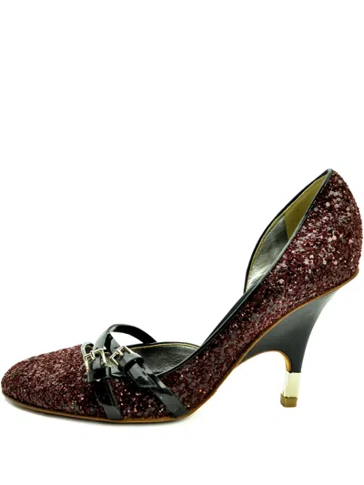 Pre-owned Giuseppe Zanotti Vintage 90mm Glitter Buckle Pumps In Brown
