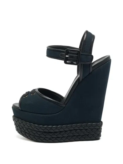 Pre-owned Giuseppe Zanotti Vintage Ankle Strap Wedge Sandals In Blue