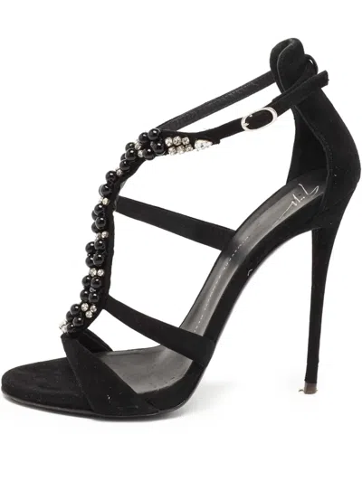 Pre-owned Giuseppe Zanotti Vintage Beaded Strappy Sandals In Black