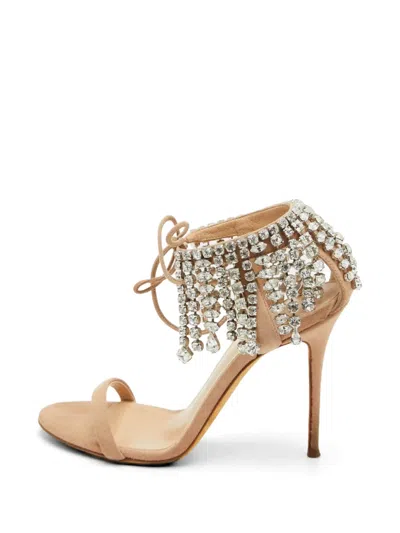 Pre-owned Giuseppe Zanotti Vintage Carrie Crystal-embellished Ankle-strap Sandals In Neutral