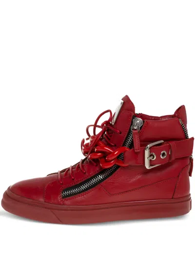 Pre-owned Giuseppe Zanotti Vintage Chain-embellished High-top Sneakers In Red
