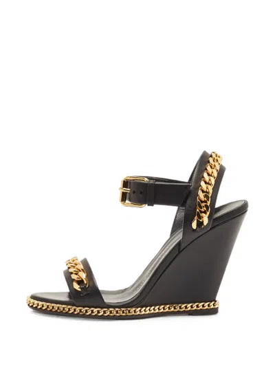 Pre-owned Giuseppe Zanotti Vintage Chain-link Wedge Sandals In Black