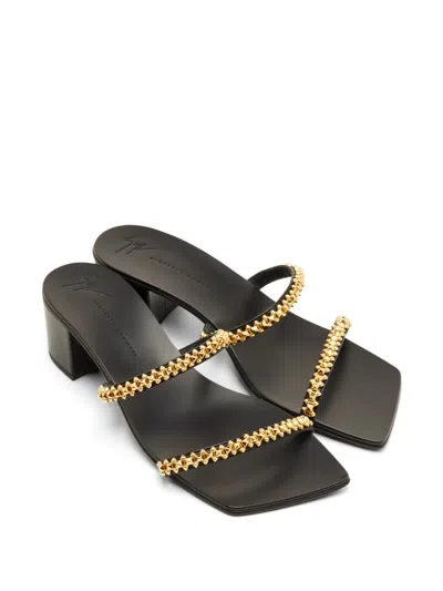 Pre-owned Giuseppe Zanotti Vintage Chain-strap Block-heel Sandals In Black