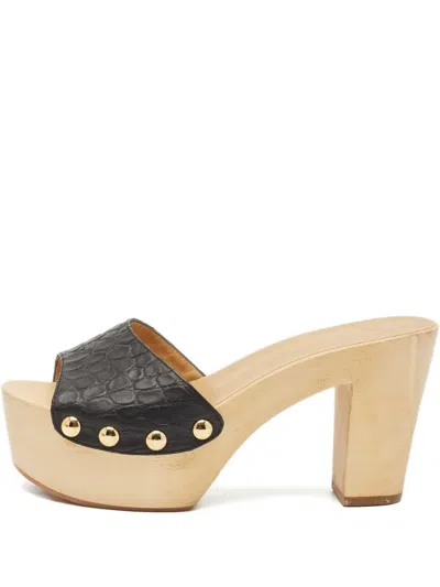 Pre-owned Giuseppe Zanotti Vintage Croc-embossed Platform Sandals In Black