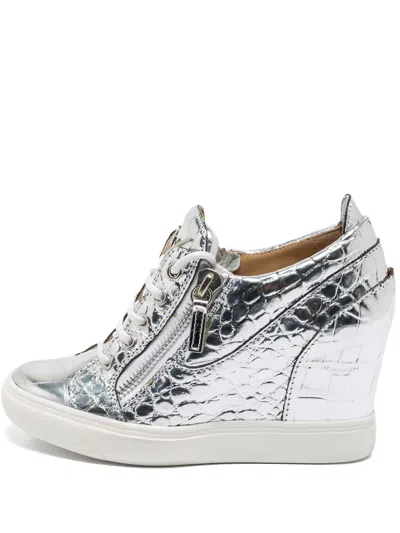 Pre-owned Giuseppe Zanotti Vintage Croc-embossed Zipper Sneakers In Silver