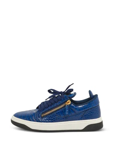 Pre-owned Giuseppe Zanotti Vintage Croc-embossed Side-zip Sneakers In Blue