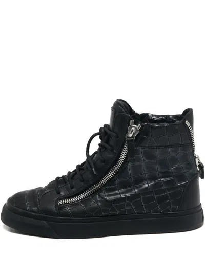 Pre-owned Giuseppe Zanotti Vintage Crocodile-effect Leather Sneakers In Black