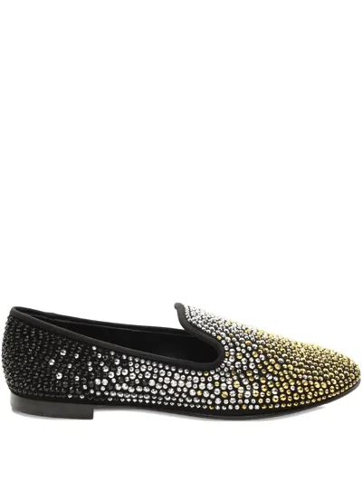 Pre-owned Giuseppe Zanotti Vintage Crystal-embellished Loafers In Black
