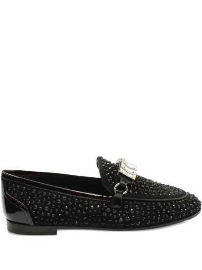 Pre-owned Giuseppe Zanotti Vintage Crystal-embellished Loafers In Black