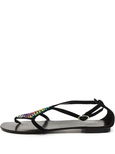 Pre-owned Giuseppe Zanotti Vintage Crystal-embellished Sandals In Black