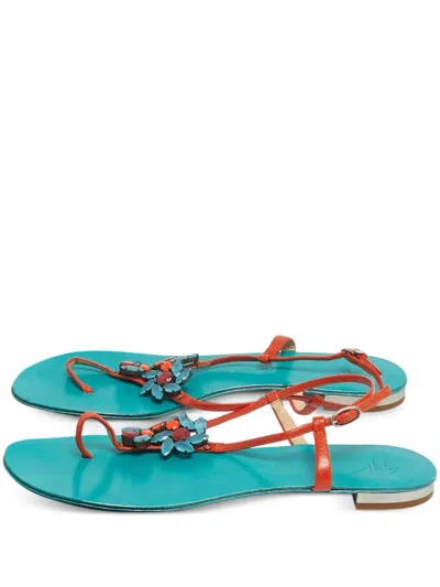 Pre-owned Giuseppe Zanotti Vintage Crystal-embellished Slingback Sandals In Orange